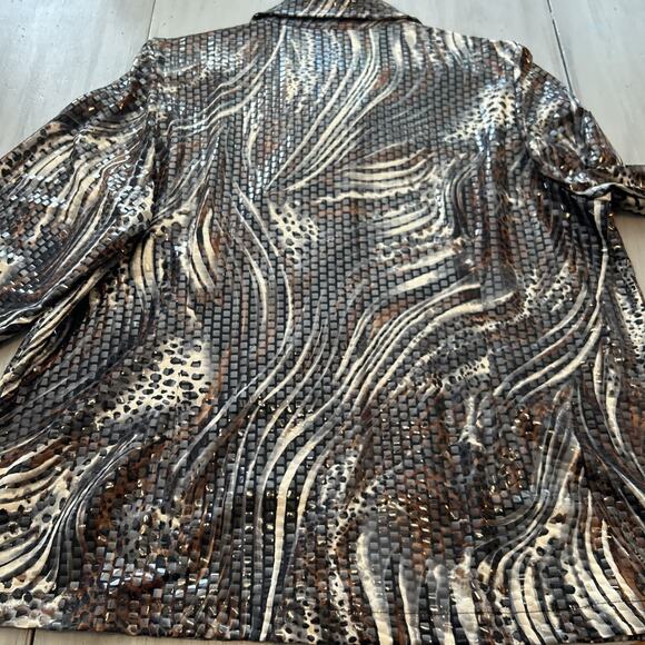 NWT Laura Ashley Zebra Tiger Stripe Full Zip Sequins Shacket Jacket Sz 1X Shiny - Picture 7 of 7